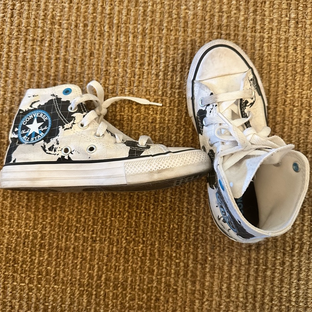 Kids Converse All Star black and white world map shoes size 13